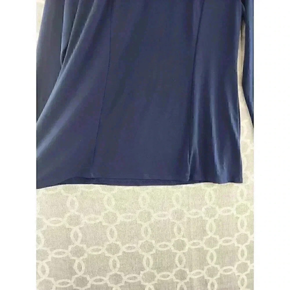 Zenana Round Neck Long Sleeve Stretch Navy Blue Blouse L - Picture 7 of 9